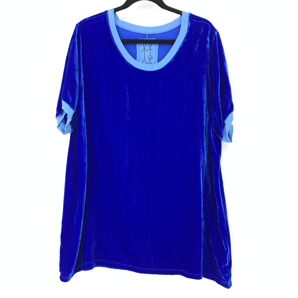 Johnny Was Pete & Greta Top Womens M Blue Rayon Silk Velvet Short Sleeve